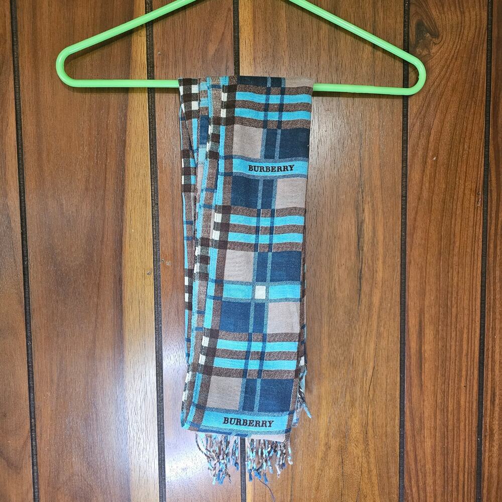 Burberry Plaid Scarf Blue Brown Teal